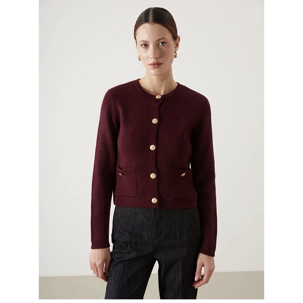 ZARA NEW WOMAN BURGUNDY CARDIGAN GOLD BUTTONS SZ M PREPPY OLD MONEY ACADEMIA